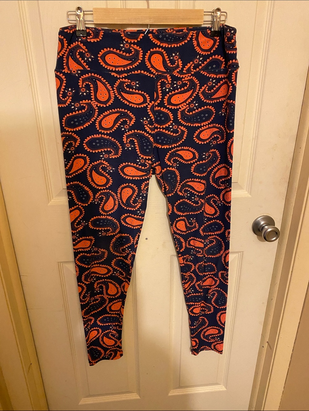 LuLaRoe Navy and Orange Paisley Kids Leggings